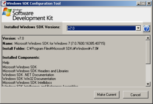 Windows 7 SDK - Windows SDK Configuration Tool